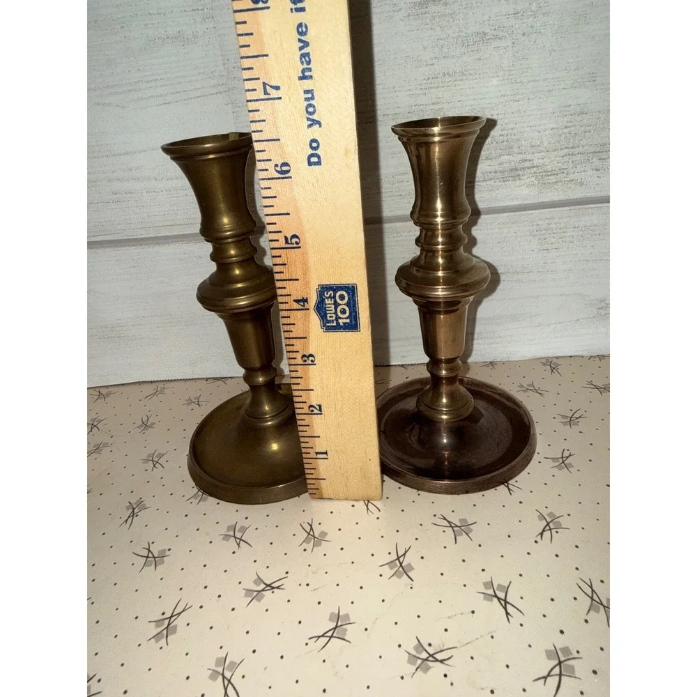 Vintage Brass Candlestick‎ Holders Pair Made in Hong Kong Taper Candle Stands